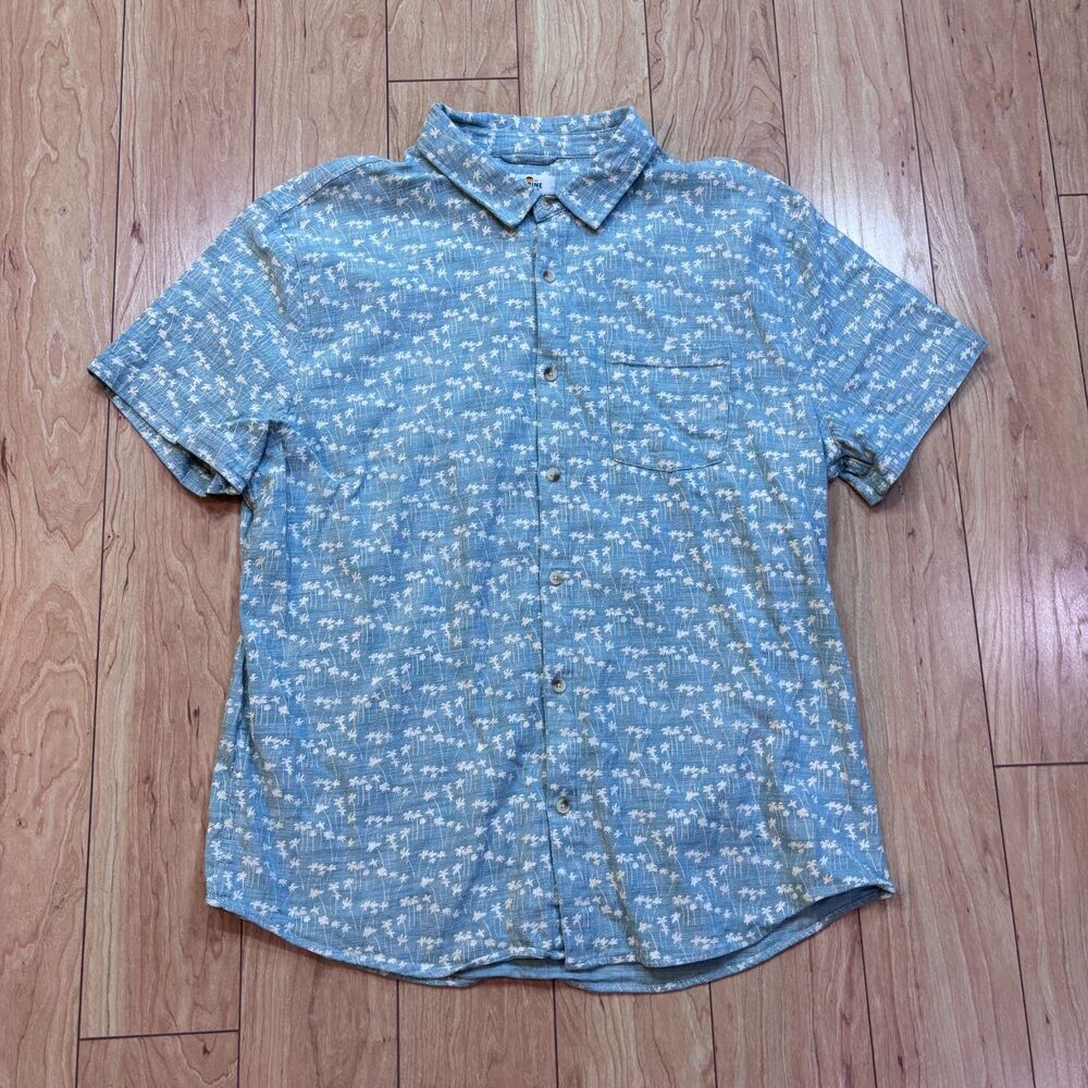 Marine Layer Stretch Selvage Short Sleeve Button Up Green Palm Tree Larger L/XL